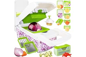 DEWPETON Pro-Series 16-in-1 Vegetable Chopper w/Container, Cheese Grater Hand Crank, Box Mandoline Slicer Food Cutter Shredder Mandolin for Veggie Onion Salad Fruit Potato (Kitchen Gadget & Essential)