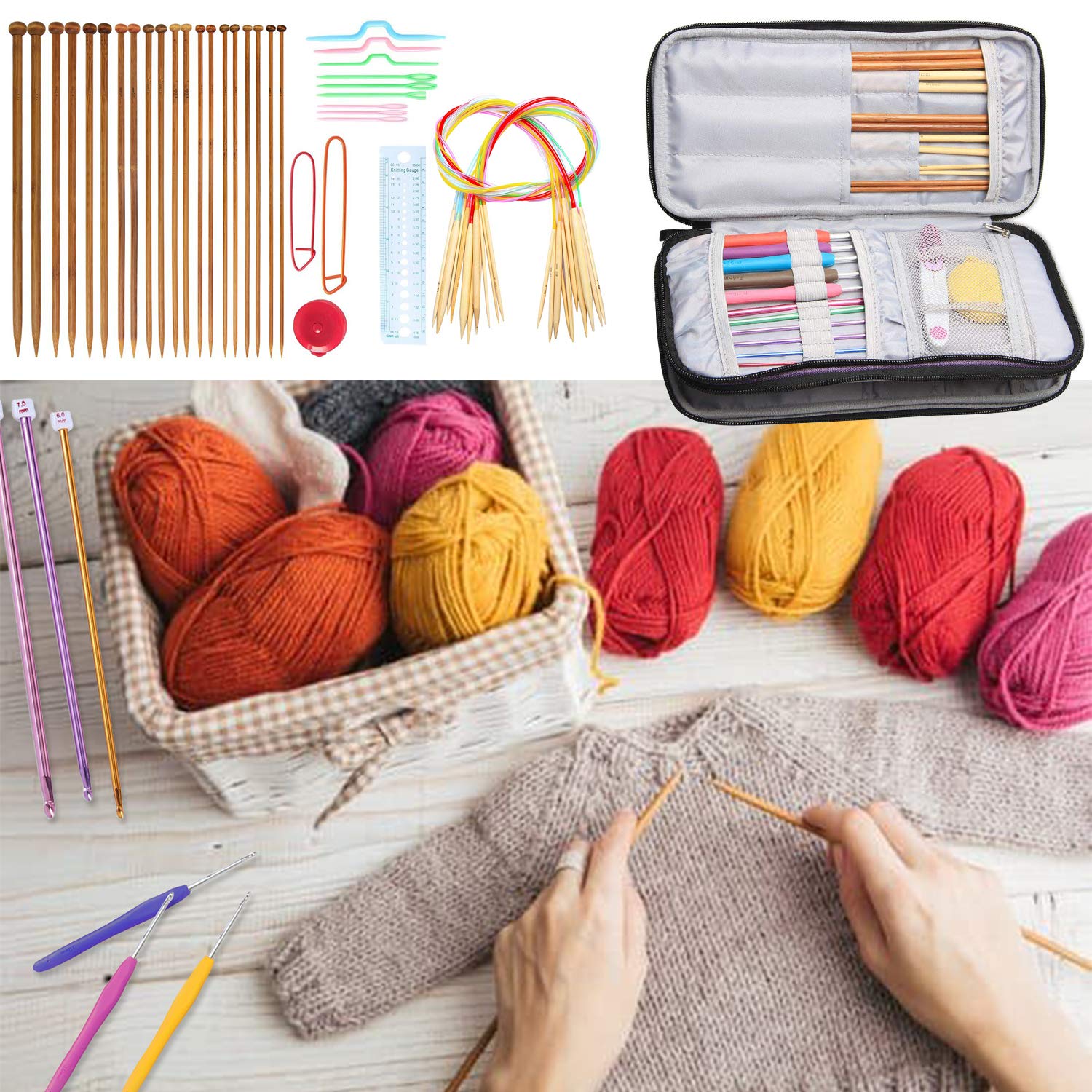 Teamoy Knitting Needles Case(up to 10-Inch), Travel Organizer Storage Bag for Circular and Straight Knitting Needles, Crochet Hooks and Knitting Accessories, Purple-NO Accessories Included