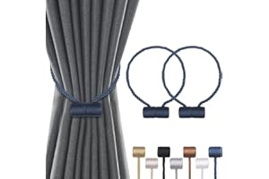 Groleca 2 Pack Magnetic Curtain Tiebacks Curtain Holdbacks Curtain Ties Outdoor Curtain Tiebacks Modern Rope Tiebacks Drapery Holdbacks Tie Backs for Curtains (Blue, 2)