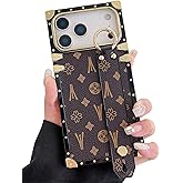 Dropcases Compatible with iPhone 17 Pro Max Case Luxury Designer for Women Girls,Rectangle Leather with Wristband Strap Kickstand Holder Protective Cover for 17 Pro Max - 6.9 inch(Brown)