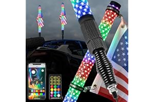 OHMU 2Pcs 2FT LED Fat Whip Lights with Spring Base,360° Spiral RGB Chasing Lighted Antenna Fat Whips Side by Side [App & Remote Control]