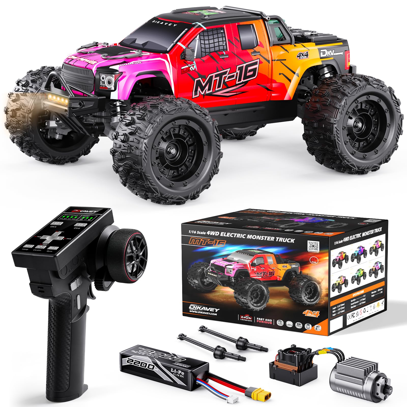 Photo 1 of 1/16 50MPH Brushless 4WD RC Truck,Upgradeable All-Terrain Remote Control Cars with 3S Battery,Waterproof Fast Off-Road RC Truggy for Adults,Suitable as Gift for Snow/Sand Adventures-Gradient Red