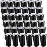 Sieral 36 Packs Stainless Steel Tumbler Bulk with Lid Vacuum Double Wall Insulated Travel Coffee Mug Powder Coated Tumbler Cup for Graduation Wedding Christmas Birthday Party(Black, 16 oz)