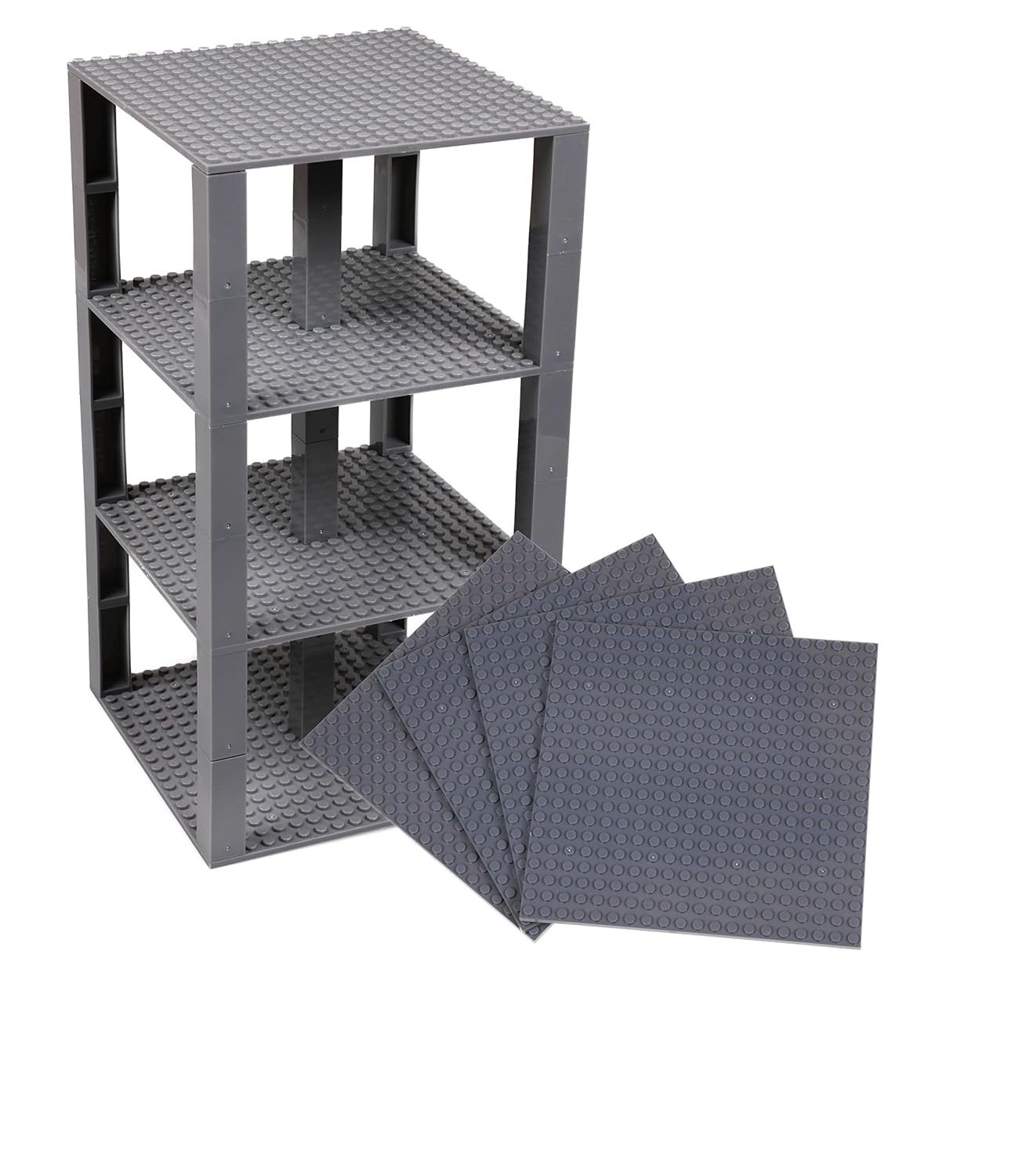 Strictly Briks Classic Baseplates 6" x 6" Brik Tower 100% Compatible with All Major Brands | Building Bricks for Towers and More | 4 Gray Stackable Base Plates & 30 Stackers