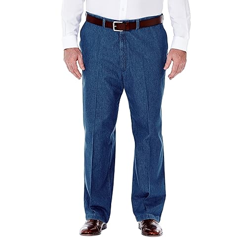 Haggar Men's Work To Weekend No Iron Denim Flat Front Pleat Pant