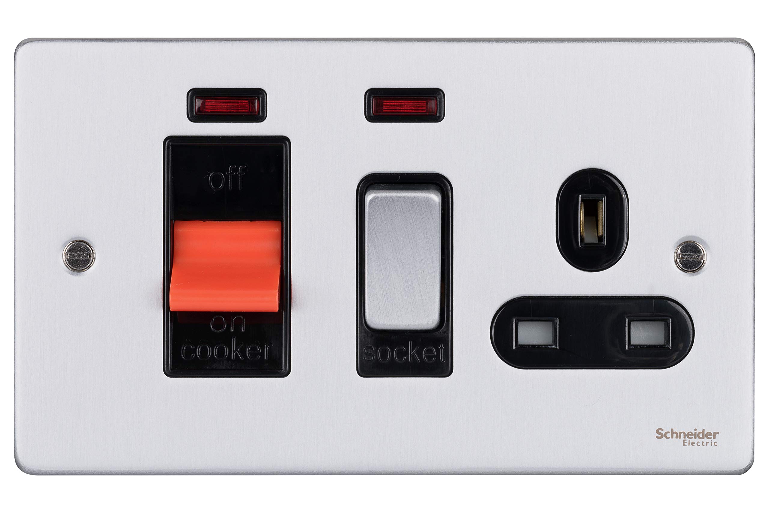 Schneider Electric GU4501BBC Ultimate Low Profile Brushed Chrome Black Insert 45A Cooker Control Unit + neon — image 1