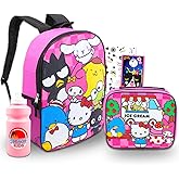 Sanrio Backpack with Lunch Bag Featuring Hello Kitty, My Melody, Keroppi - Bundle with 16” Hello Kitty and Friends Backpack, Lunch Box, Water Bottle, Tattoos, More | Sanrio School Bag Set