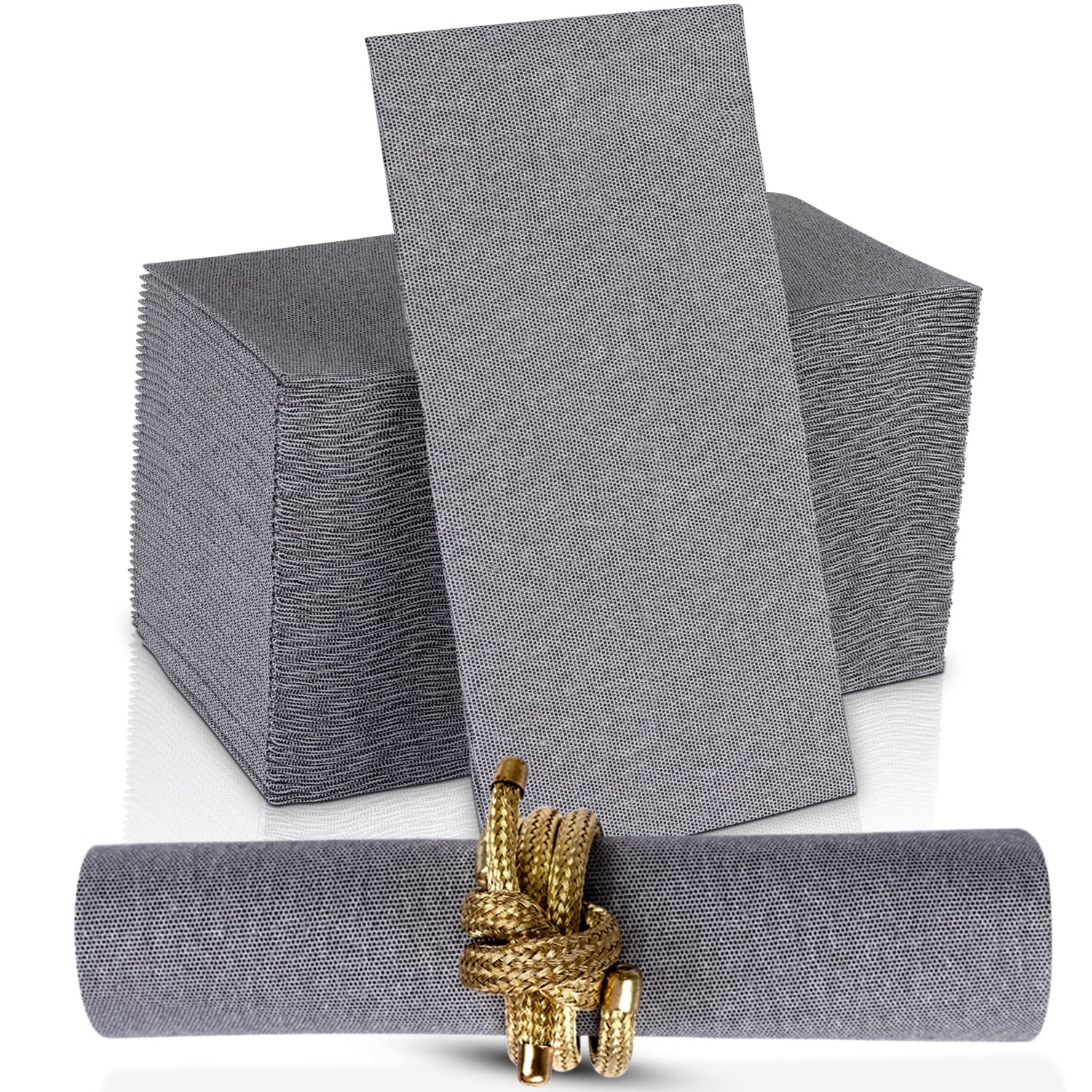 Photo 1 of 200-pack Naperee Premium Cloth-Like Disposable Paper Dinner Napkins - Made In USA, Soft Black Denim Hand Towel Napkin, Linen Feel - Perfect for Weddings, Parties, Kitchen & Bathroom Use - Gray,