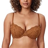 DELIMIRA Women's Balconette Bra Plus Size Lace Sexy Underwire Unlined Push Up See Through Bras
