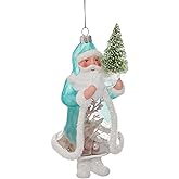 Gallerie II Coastal Santa Sea Life Coastal Tropical Beach Glass Holiday Christmas Xmas Ornament Blue