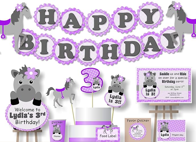 Amazon Com Personalized Purple Little Pony Horse Birthday Party Or
