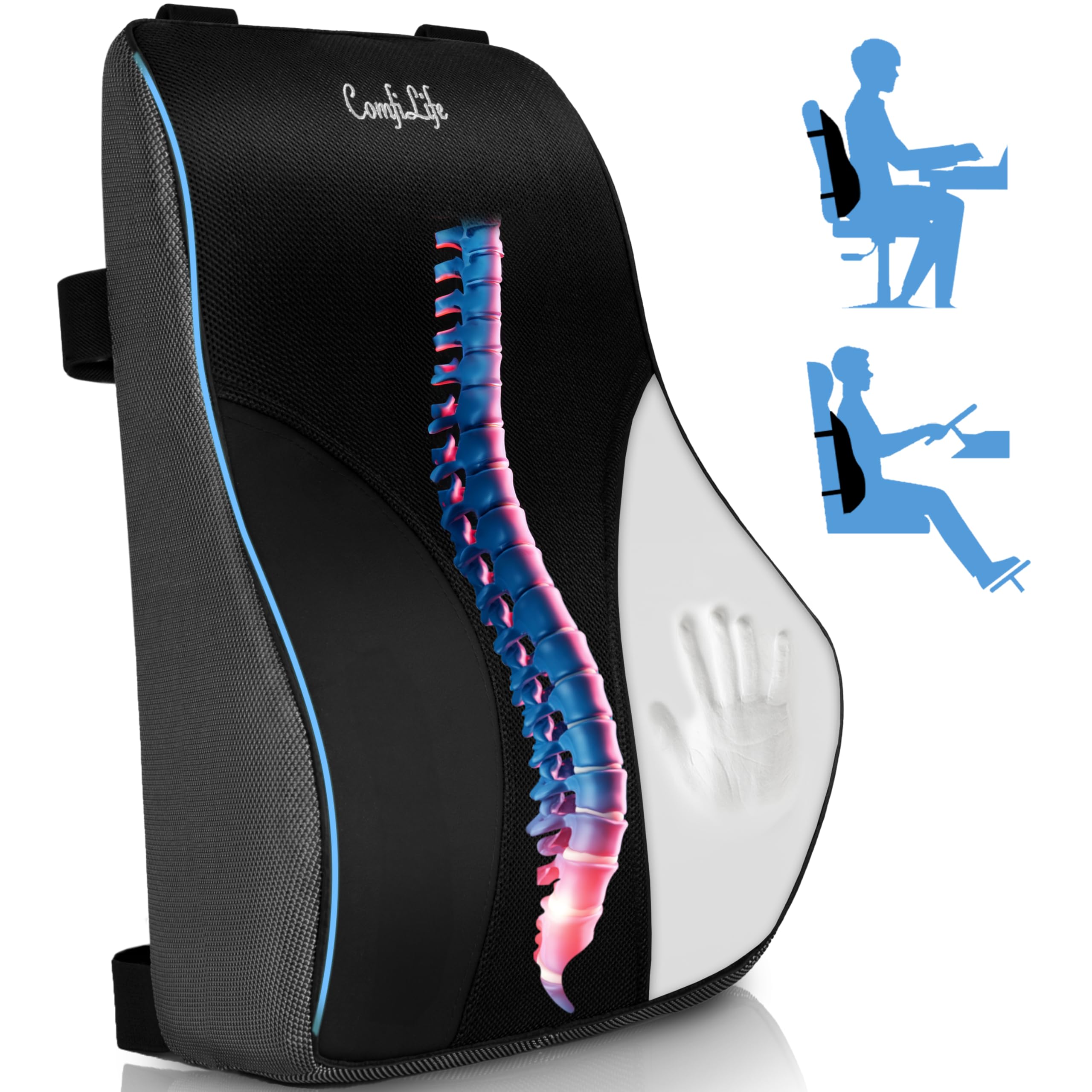 ComfiLife Lumbar Support Pillow: Premium Memory Foam Back Support for Office Chair & Car - Pain Relief & Posture