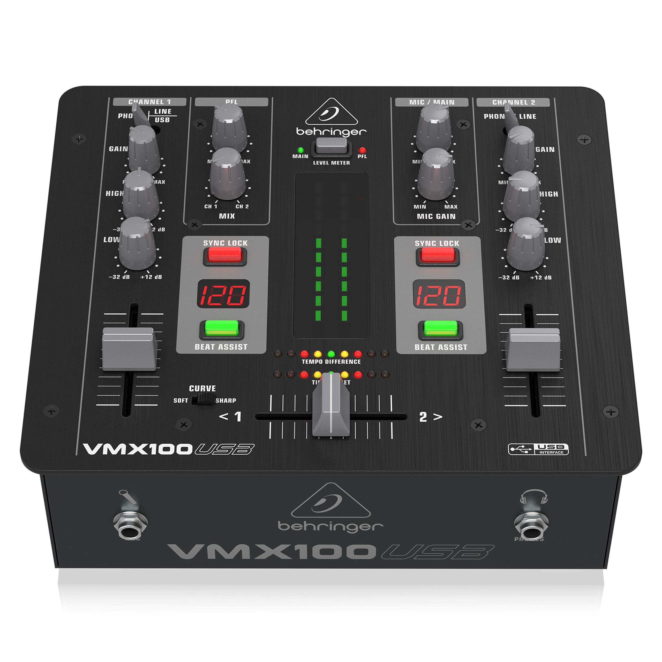 Behringer PRO MIXER VMX100USB Professional 2-Channel DJ Mixer with USB/Audio Interface, BPM Counter and VCA Control
