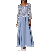 J Kara Women's Petite Scoop Neck 3/4 Sleeve Beaded Dress