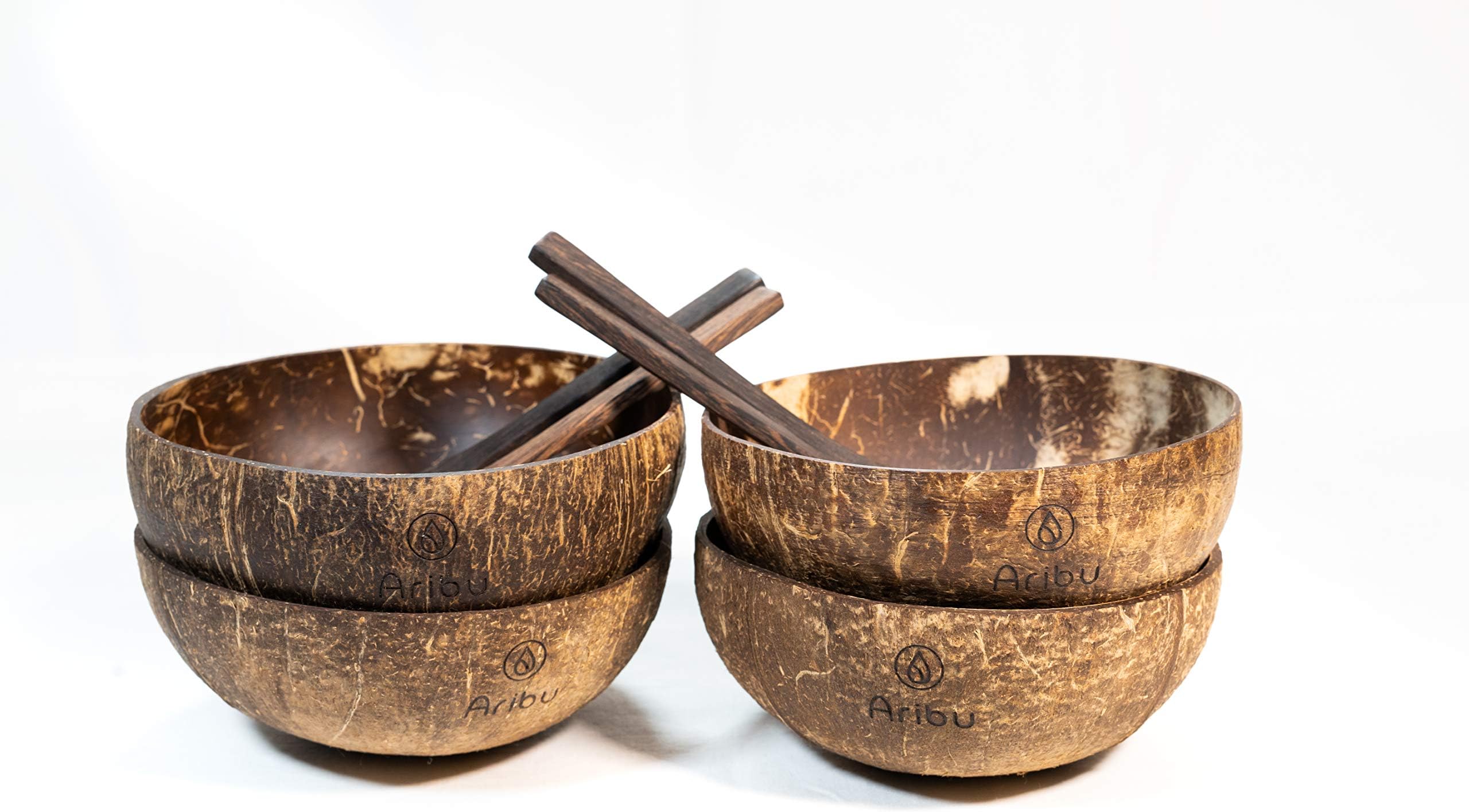 Coconut Bowls with Spoons by AribuOrganics - 100% Natural - Minimalist - Sustainable - Biodegradable - Vegan - Eco-Friendly - Polished with Extra Virgin Coconut Oil - Ideal for Snacks and Smoothies