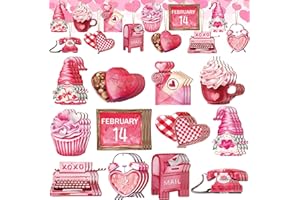 Glenmal Vintage Valentine's Day Wood Ornaments Valentine's Tree Ornaments Happy Valentine's Day Tree Decoration Valentine's Signs for Valentine's Day Gift Tree Window Wall Home Decor(36 Pcs, Sweet)