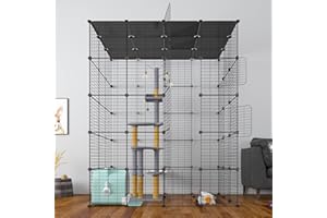 KASIYLUX Eiiel Large Cat Cage Indoor Cat Playpen Metal Wire Kennels Crate Ideal for 1-4 Cats, 54 L x 41W x 69 H Inch, Black