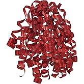 MEEDEE 5 Inch Red Self-Adhesive Linear Glitter Curly Gift Bows – Perfect for Christmas, Holiday, and All-Occasion Decorations on Gift Wrapping Paper, Gift Bags, and Boxes (12 Count)
