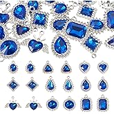 Magibeads 27Pcs Alloy Glass Pendants Valentine Blue Crystal Rhinestone Charms for DIY Jewelry Making Necklace Bracelet Earring Keychain Crafts Wedding Anniversary Birthday Geometric Heart Assorted Kit