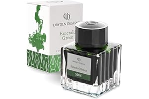 DRYDEN DESIGNS Dryden Fountain Pen Ink Bottle (50 ml) Luxury Edition, Emerald Green (Bright Color) Fountain Pen Bottled Ink. Compact Designed Bottle (Model: Smooth Flow 50ml)