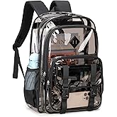 QIXIHU Large Clear Backpacks for School Heavy Duty Transparent Backpack for Stadium Event See through Bookbag for Kids Adult Thick PVC Back Pack, Semi-Black