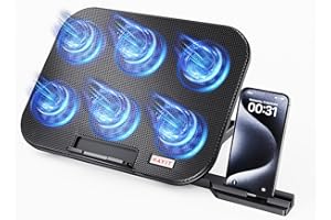 HAVIT Laptop Cooling Pad with 6 Quiet Fans and Adjustable Heights for 12-14.1 Inch Laptops, Dual USB Ports, Phone Holder, Efficient Cooling Stand for Heat Dissipation