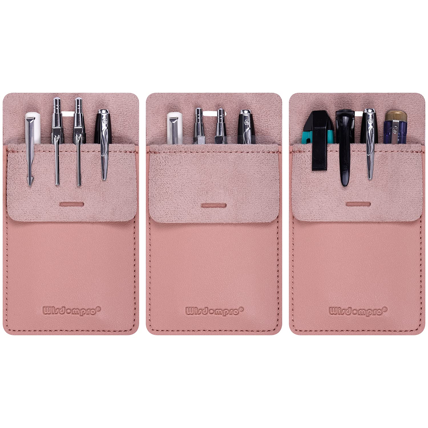 Wisdompro Bag Protector PU Leather 3 Pieces Pen Holder for Shirts, Lab Coats, Trousers (Pink)