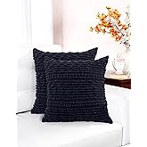 ACCENTHOME Boho Throw Pillow Cover 18x18 Inch (2 Pc) Cotton Hand Woven Decorative Design Pillows for Farmhouse Couch Sofa Bedroom | Navy Tufted Pillow Covers | Home Decor Textured Hug Pillowcases