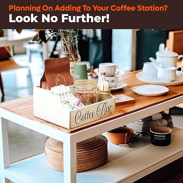 ESPRESS IMPRESS WOODEN WHITE LARGE COFFEE STATION ORGANIZER FOR COUNTERTOP | FARMHOUSE STYLE STORAGE KIT FOR A PERFECTLY ORGANIZED COFFEE BAR | ACCESSORIES ORGANIZER FOR CUPS, COFFEE PODS, SUGAR, ETC