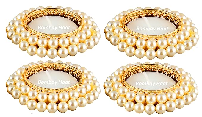 Bombay Haat Set of 4 Pearl Telight Candle Holders for Home Decoration | Gift Items for Home Dcor | Balcony Decoration Items | Diwali Decoration Items for Home | Anniversary Birthday Decoration Items