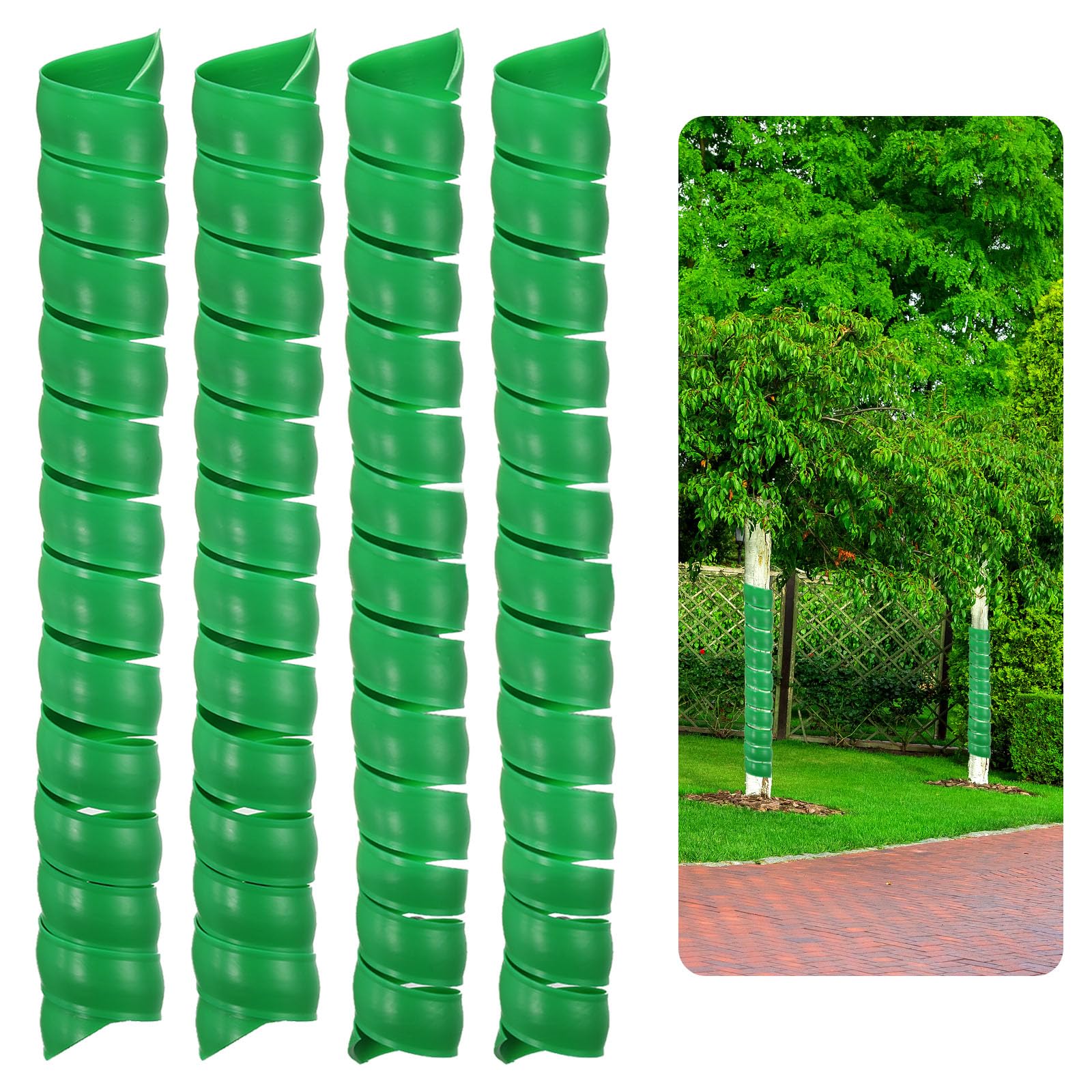 PATIKIL 4 Pack Tree Trunk Protector with 2 Size Plastic Tree Wraps to Protect Bark Spiral Tree Guard Tree Bark Protector Tube Wraps for Saplings Plants for Animals Mowers, Green