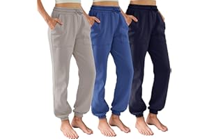 DITOK 3 Pack Sweatpants for Women Fleece Lined High Waisted Joggers with Pockets Baggy Comfy Lounge Pants
