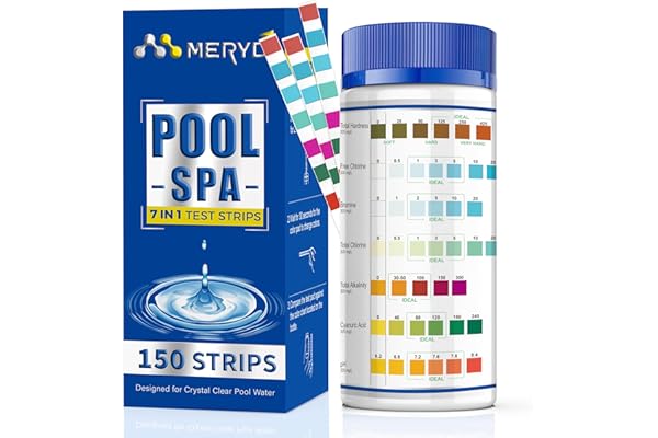 7-Way Pool Test Strips,150 Strips Pool and Hot Tub Test Strips,Accurate Test Bromine,Total Alkalinity,pH,Free Chlorine,Total