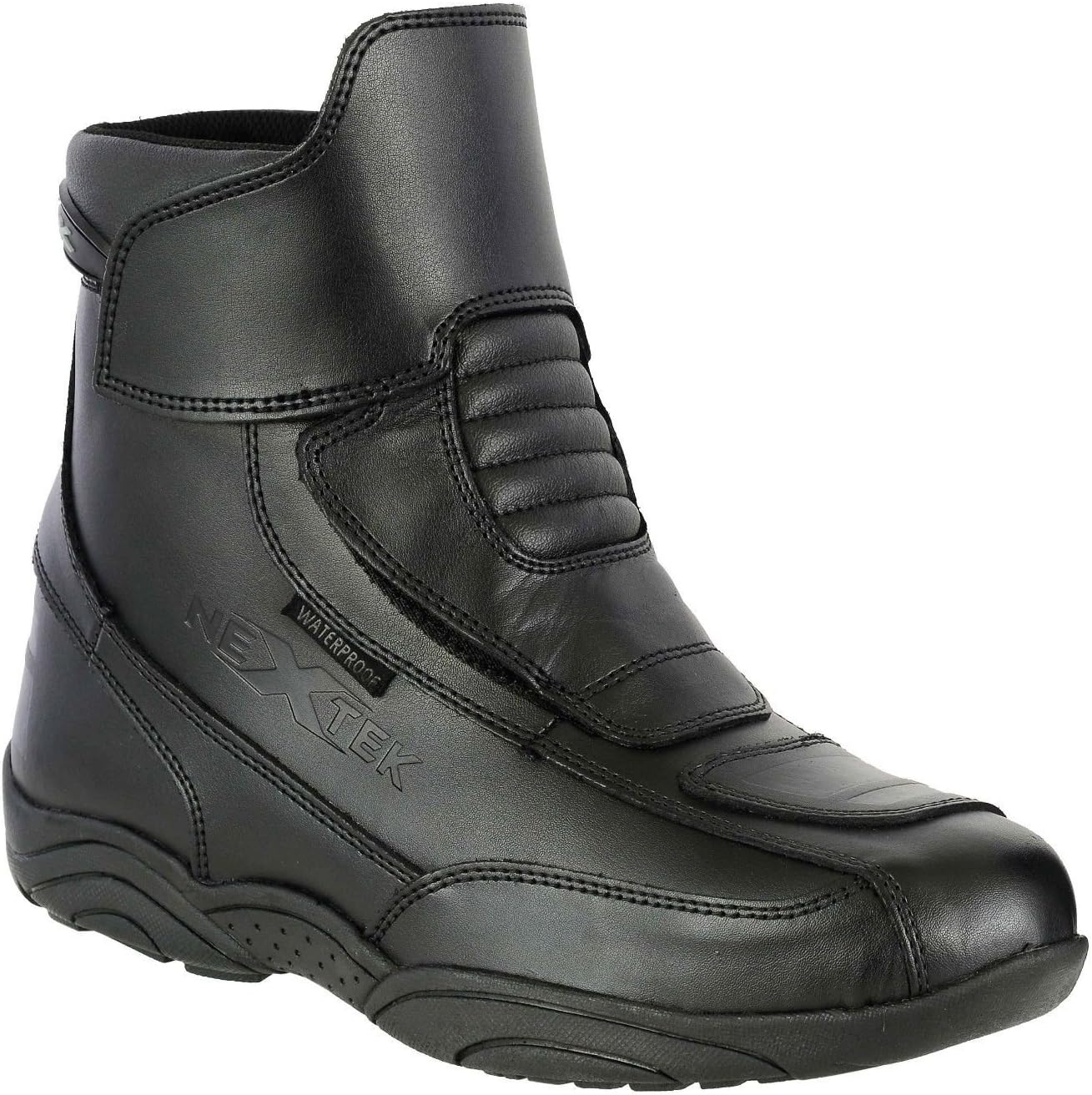 Zip Free Genuine Leather Motorbike Boots Touring Advernture Urban Shoes - Fully Waterproof Short Ankle Armour Trainers | Full Black
