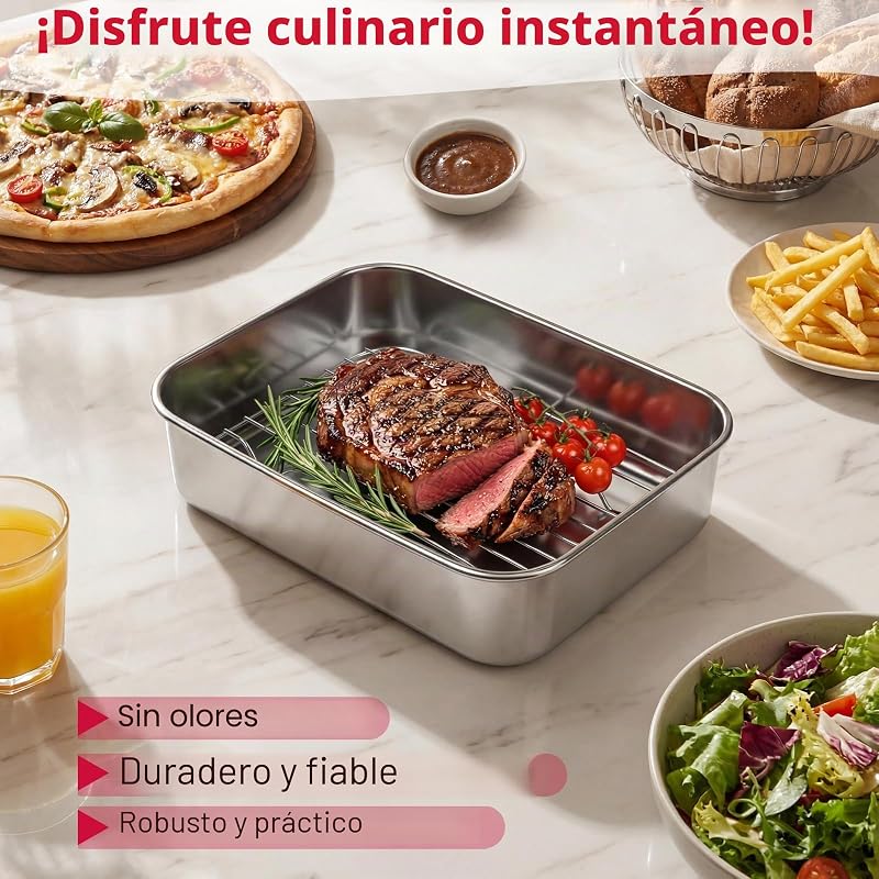 Recipiente air fryer,Accesorio para freidora de aire,bandeja air fryer acero inoxidable 304, compatible con Ninja 7,6L/ 9,5L/ 10,4L AF400EU/AF451EU/AF500EU/DZ400EU, apta para lavavajillas