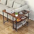 Tangkula 360° Rotating Sofa Side Table, Patented Mobile End Table with 2-Tier Storage Shelves, Swivel Rolling Desk with 6 Lockable Casters, Metal Frame, Movable Laptop Table Couch Snack Table for Home