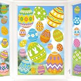 33 PCS Large Easter Decorations, 15.75 x 27.56 Inch Easter Window Clings, Colorful Spring Decorations with Different-Sized Oil Painting Eggs, Spring Window Clings for Home Office School Decor