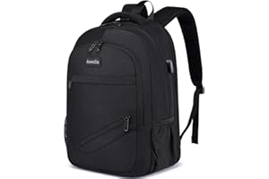 Asenlin Travel Laptop Backpack for Women & Men,Water Resistant Business Slim Sturdy Laptops Backpack with USB Charging Port,Fits 17.3 Inch Notebook College School Computer Bag-Black