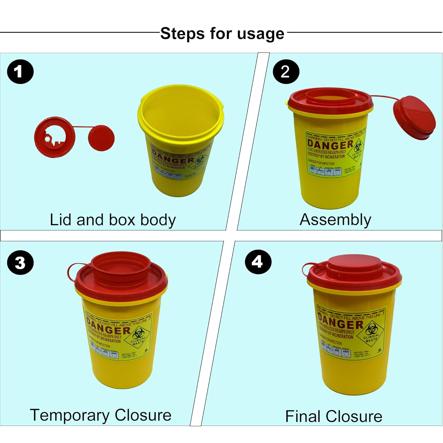 4-Pack Sharps Container（1 Quart）,Sharps Needle Disposal Containers,Biohazard Containers Sharps Box Small Sharps Container Needle Disposal Box: Industrial & Scientific