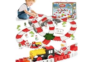 MOONTOY Christmas Construction Race Tracks for Kids Toys, 233 PCS Christmas Train Set Flexible Race Car Track for Kids Ages 4-8, Light Up Train Set Toddler Toys Gifts Boys Girls 3 4 5 6 7 8 Years Old