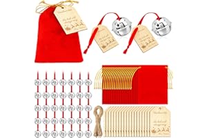 Zeyune 36 Sets Christmas Believe Bells Polar Sleigh Bells Gifts with Train Tickets Wooden Gift Tags Velvet Bag (Silver)