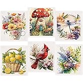Morigins Spring Flowers Bird Swedish Dish Cloths - 6 Pack Reusable Compostable Kitchen Cloth, Cellulose Sponge Dish Towel Set