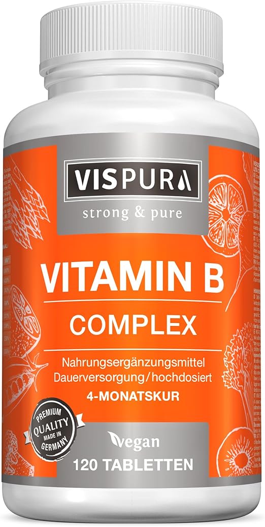 VISPURA® Vitamin B Complex Extra HIGH Strength, 120 Vegan Tablets for 4