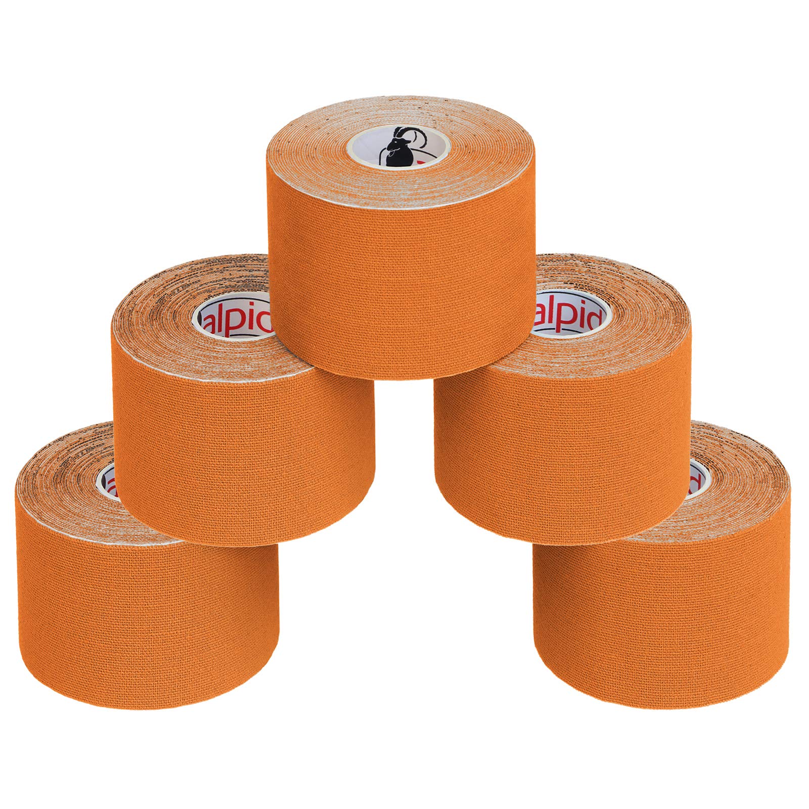 ALPIDEX 5 Rolls Kinesiology Tape Many Colors 5 m x 5 cm Application Examples E- Book Skin Friendly Muscle Support Elastic Strapping Tape, Colour:orange