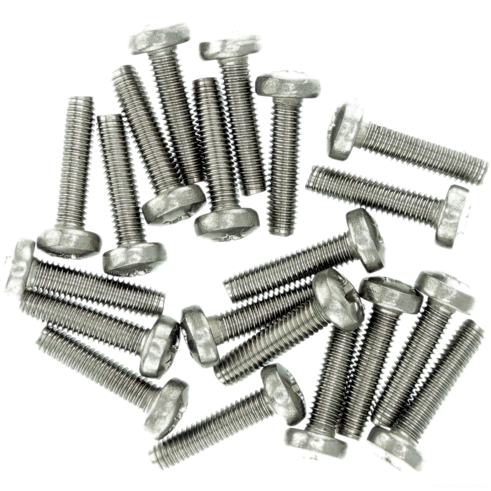 M6 (6mm x 16mm) Pozi Pan Thread Rolling Screw - Stainless Steel (A2) (Pack of 20)