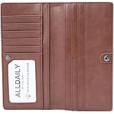 Alldaily Ultra Slim Thin Women Wallet RFID Blocking Credit Card Holder Bifold Long Ladies Billfold (Coffee)