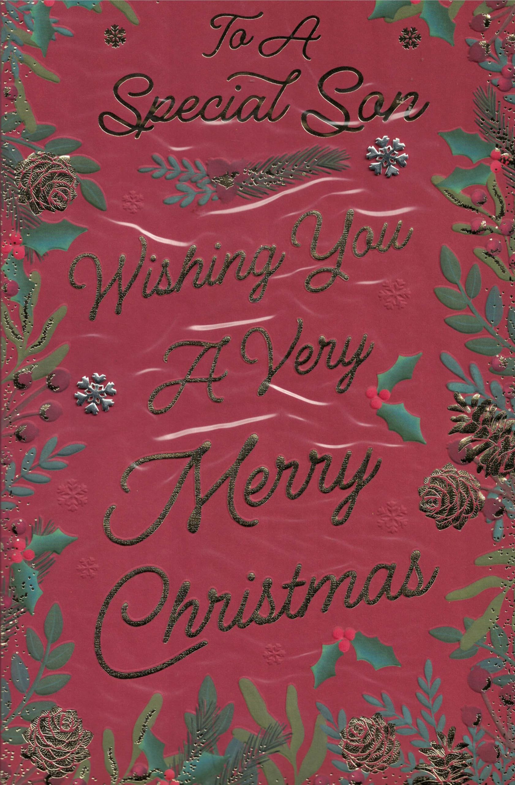 "Large Luxury Christmas Card for Son – Special Festive Greeting Card with 8-Page Insert, Sentimental Verse & Gold Foil Snowflake Design – Keepsake Christmas Card for Son"