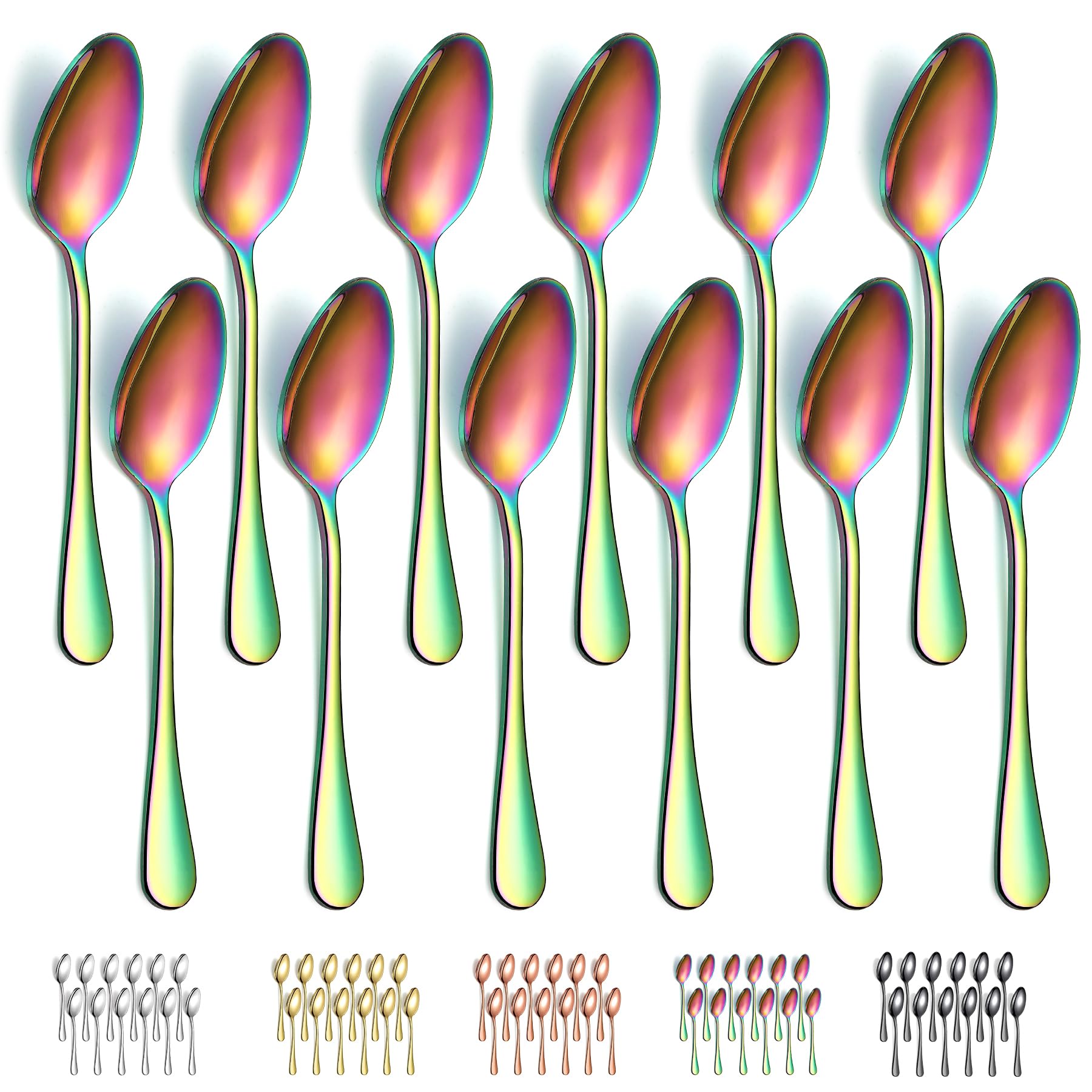 Evanda Rainbow Dinner Spoons 12 Pieces, Rainbow Titanium Plating Stainless Steel 18.5cm Spoons, Dessert Spoons, Table Spoon, Soup Spoons, Easy To Clean, Dishwasher Safe — image 1