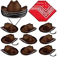Funtery 20 Pack 10 Sets Kids Cowboy Hat, Western Hats with Red Bandanna for Birthday Party Cosplay, Halloween