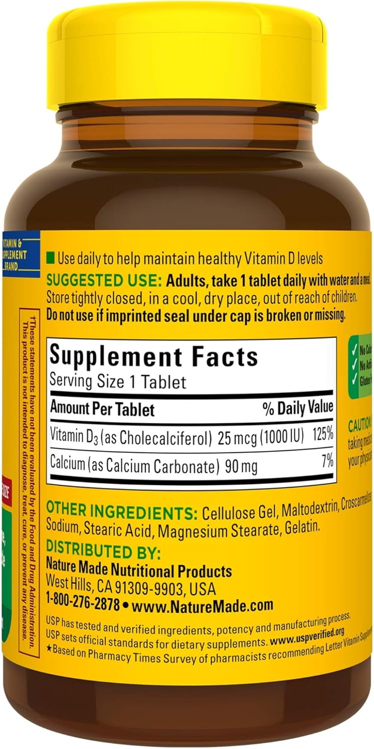 Nature Made Vitamin D3 1000 IU (25mcg) Tablets, 300 Count for Bone Health† (Packaging May Vary): Health & Personal Care
